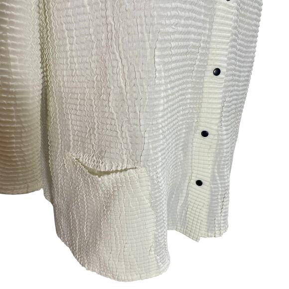 Y2K Babette White Crinkle Artsy Snap Button Square Pocket Shirt Jacket - Small - Picture 6 of 8